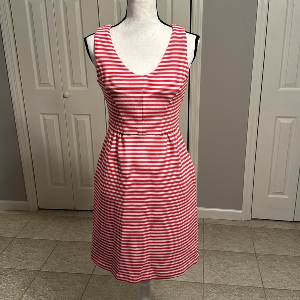 Boden Red & White Striped Dress